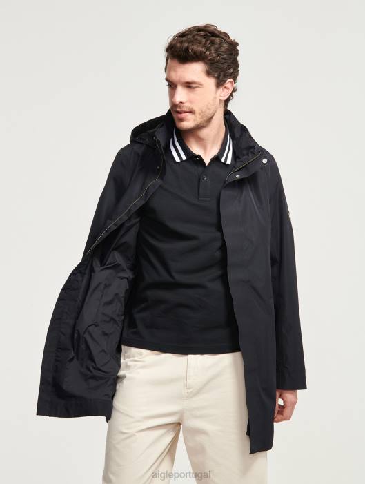 Aigle homens parka gore-tex com capuz longo preto roupas D4DF168