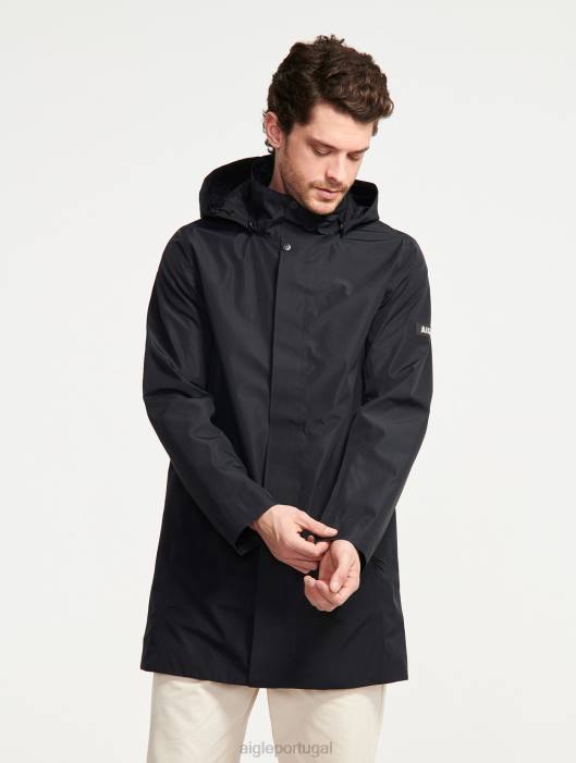 Aigle homens parka gore-tex com capuz longo preto roupas D4DF168
