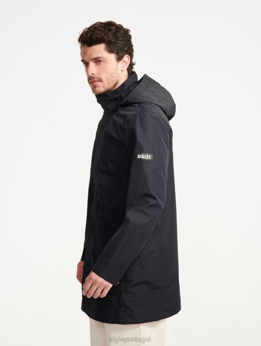 Aigle homens parka gore-tex com capuz longo preto roupas D4DF168