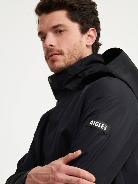 Aigle homens parka gore-tex com capuz longo preto roupas D4DF168