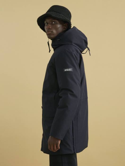 Aigle homens parka gore-tex com capuz longo preto roupas D4DF194