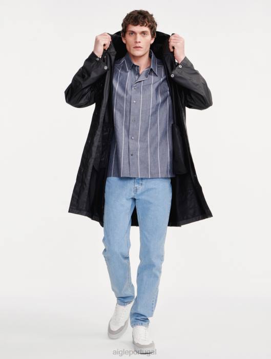 Aigle homens parka impermeável com capuz longo preto roupas D4DF199