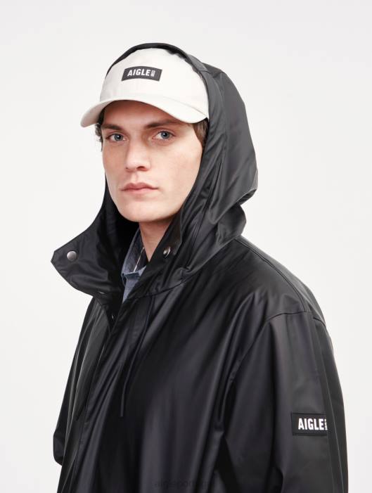 Aigle homens parka impermeável com capuz longo preto roupas D4DF199