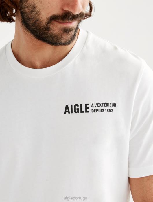 Aigle homens camiseta estampada com gola redonda branco roupas D4DF115