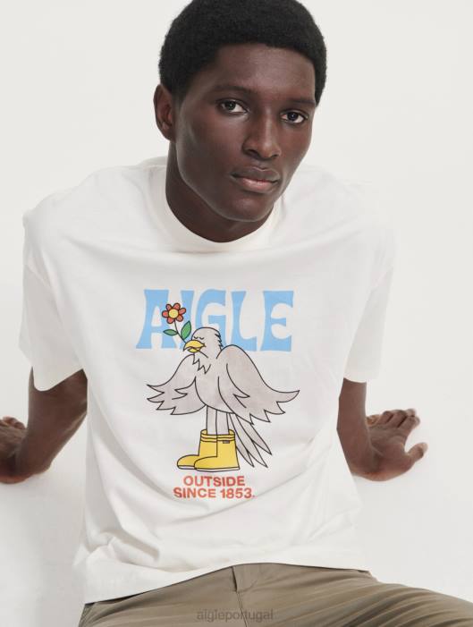 Aigle homens camiseta estampada com gola redonda leite roupas D4DF117