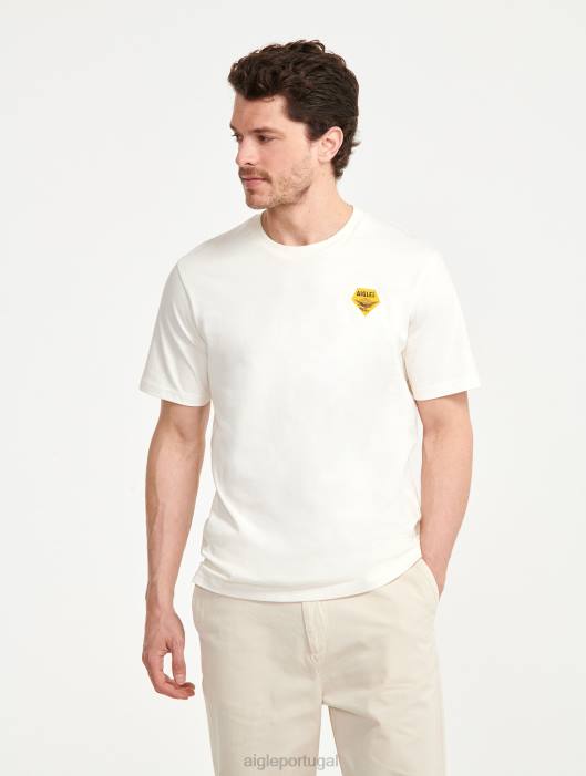 Aigle homens camiseta estampada com gola redonda leite roupas D4DF137