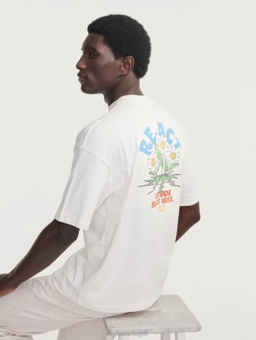 Aigle homens camiseta estampada com gola redonda leite roupas D4DF5