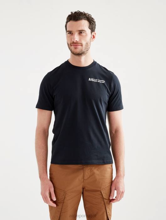 Aigle homens camiseta estampada com gola redonda preto roupas D4DF103