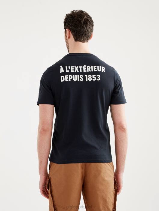 Aigle homens camiseta estampada com gola redonda preto roupas D4DF103