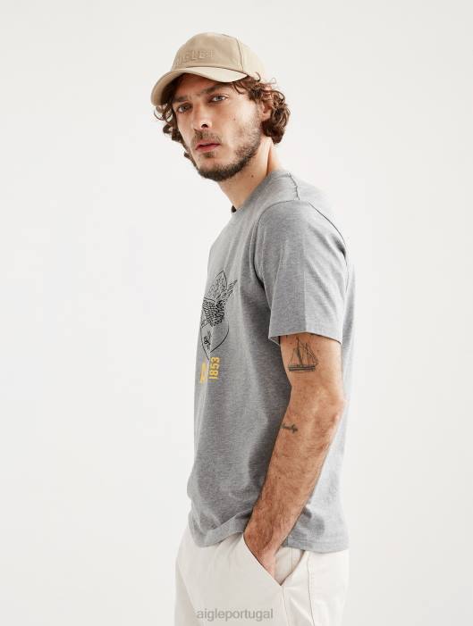 Aigle homens camiseta estampada com gola redonda urze cinza roupas D4DF54