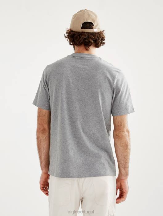Aigle homens camiseta estampada com gola redonda urze cinza roupas D4DF54