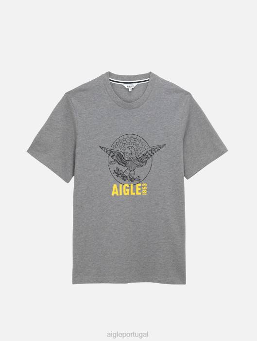 Aigle homens camiseta estampada com gola redonda urze cinza roupas D4DF54