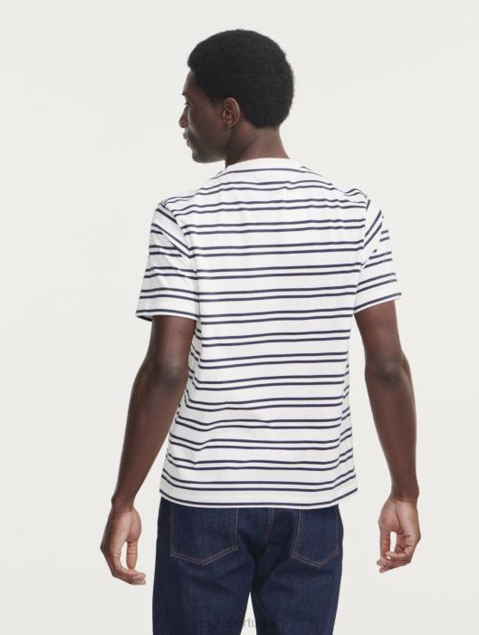 Aigle homens camiseta listrada com gola redonda rua branca roupas D4DF50