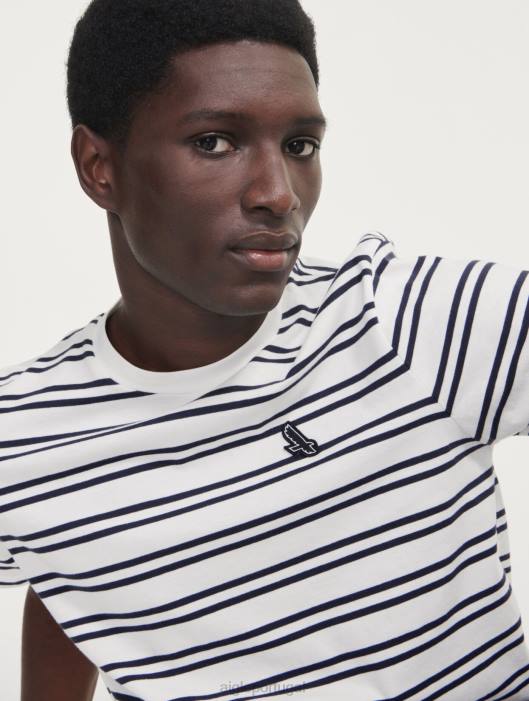 Aigle homens camiseta listrada com gola redonda rua branca roupas D4DF50