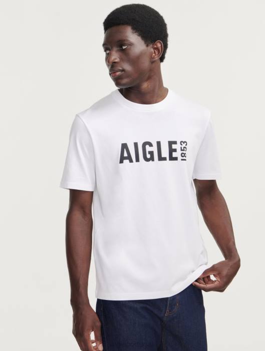 Aigle homens camiseta piratex estampada com gola redonda branco roupas D4DF152