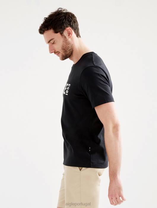 Aigle homens camiseta piratex estampada com gola redonda preto roupas D4DF69