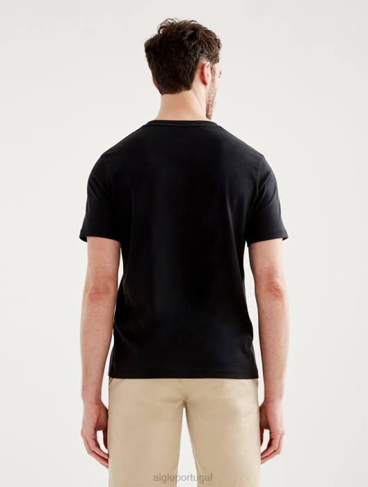 Aigle homens camiseta piratex estampada com gola redonda preto roupas D4DF69