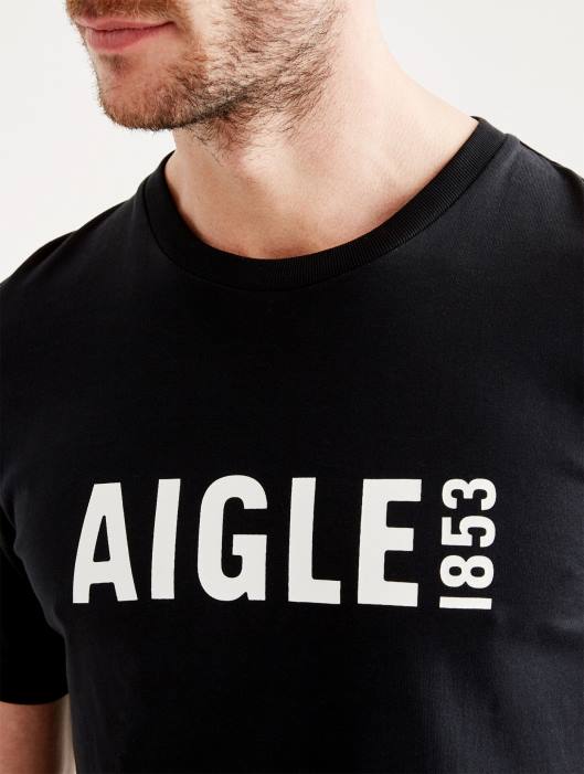Aigle homens camiseta piratex estampada com gola redonda preto roupas D4DF69