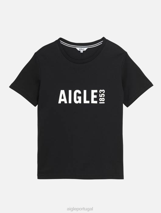 Aigle homens camiseta piratex estampada com gola redonda preto roupas D4DF69