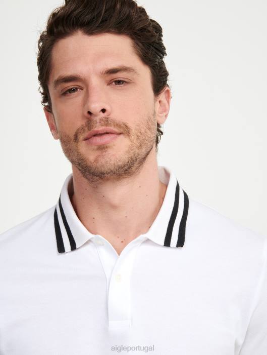 Aigle homens polo manga curta com gola dupla branco roupas D4DF154