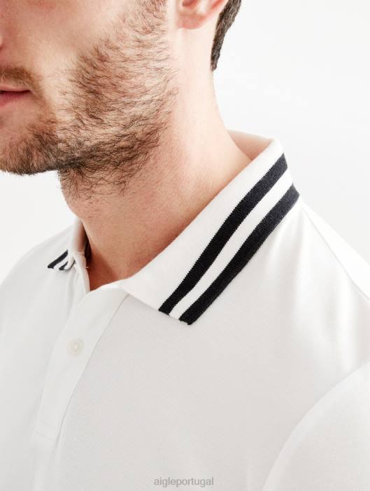 Aigle homens polo manga curta com gola dupla branco roupas D4DF154