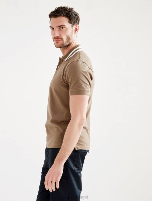 Aigle homens polo manga curta com gola dupla capuccino roupas D4DF25