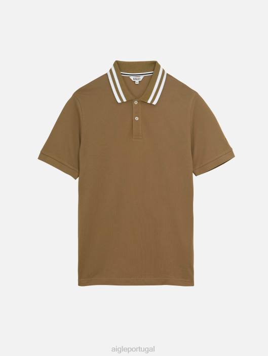 Aigle homens polo manga curta com gola dupla capuccino roupas D4DF25