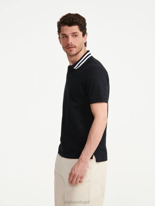 Aigle homens polo manga curta com gola dupla preto roupas D4DF121