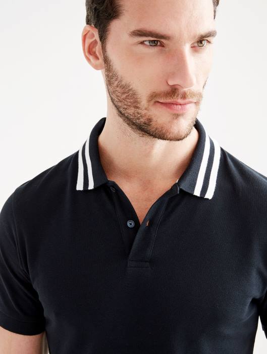 Aigle homens polo manga curta com gola dupla preto roupas D4DF121