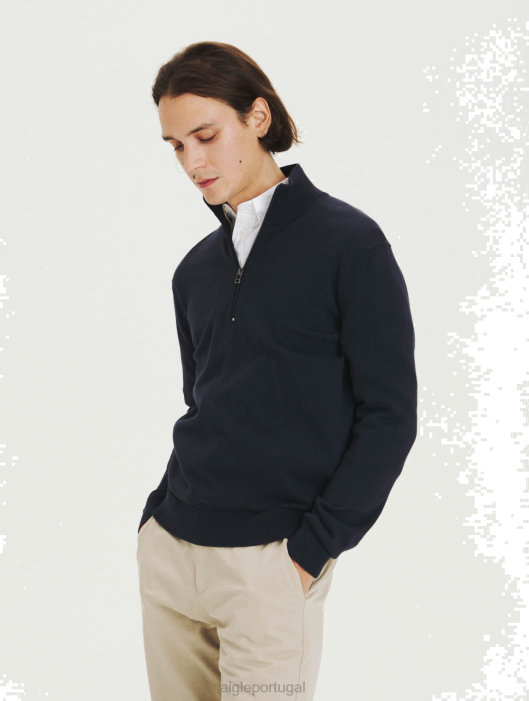 Aigle homens suéter com gola aberta e zíper feito de algodão orgânico Império roupas D4DF57