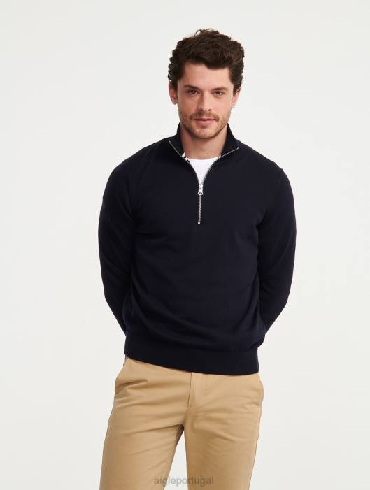 Aigle homens suéter de gola alta com meio zíper e calibre fino Império roupas D4DF30