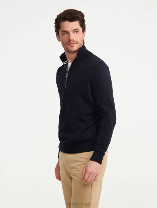 Aigle homens suéter de gola alta com meio zíper e calibre fino Império roupas D4DF30