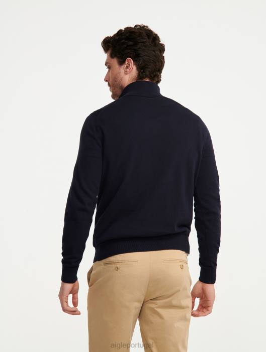 Aigle homens suéter de gola alta com meio zíper e calibre fino Império roupas D4DF30