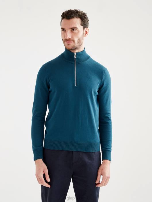 Aigle homens suéter de gola alta com meio zíper e calibre fino tempestade azul roupas D4DF29