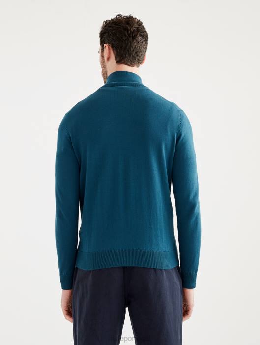 Aigle homens suéter de gola alta com meio zíper e calibre fino tempestade azul roupas D4DF29