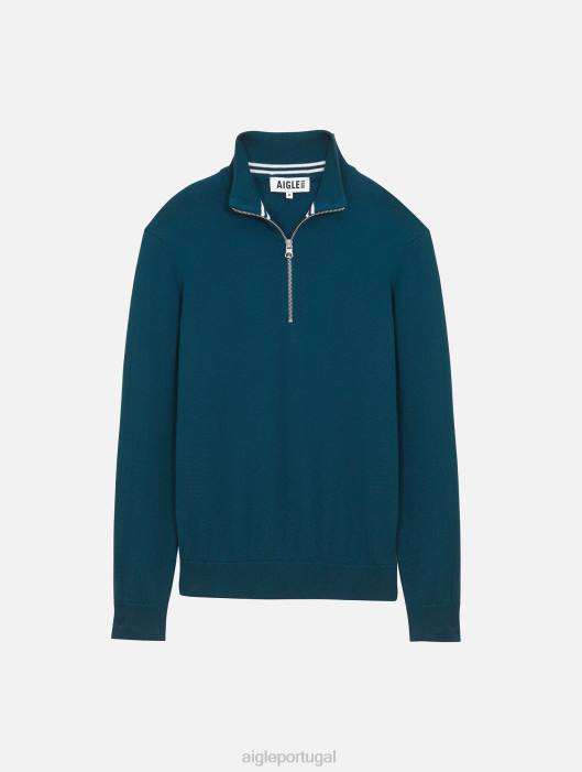 Aigle homens suéter de gola alta com meio zíper e calibre fino tempestade azul roupas D4DF29