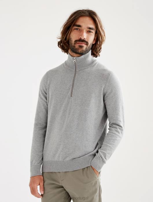 Aigle homens suéter de gola alta com meio zíper e calibre fino urze cinza roupas D4DF106
