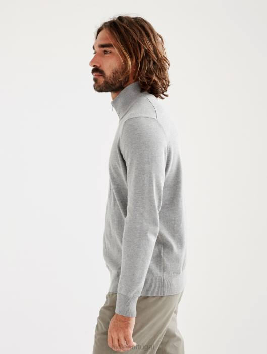 Aigle homens suéter de gola alta com meio zíper e calibre fino urze cinza roupas D4DF106