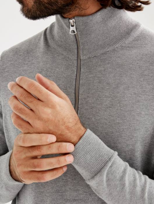 Aigle homens suéter de gola alta com meio zíper e calibre fino urze cinza roupas D4DF106