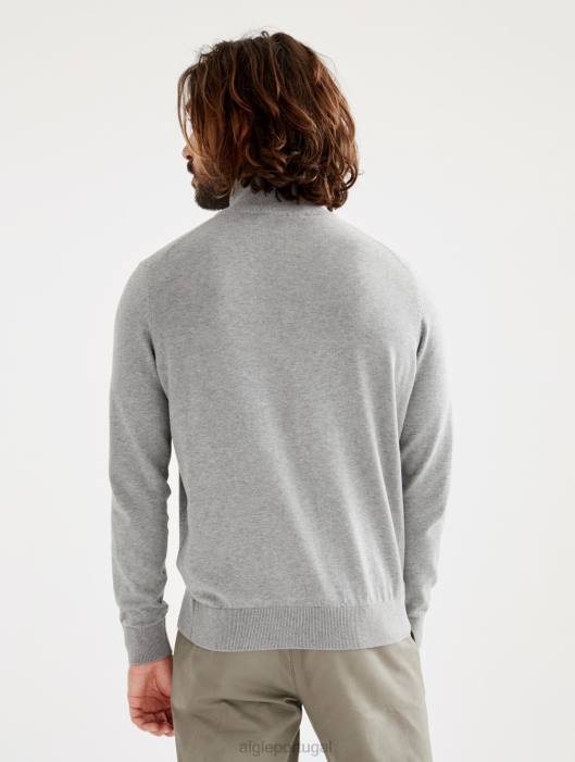 Aigle homens suéter de gola alta com meio zíper e calibre fino urze cinza roupas D4DF106