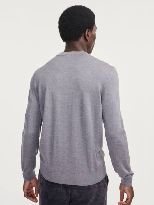 Aigle homens suéter de gola redonda de calibre fino urze cinza roupas D4DF150