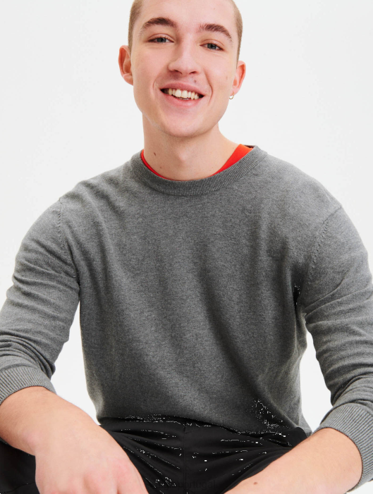 Aigle homens suéter gola redonda em algodão orgânico urze cinza roupas D4DF34