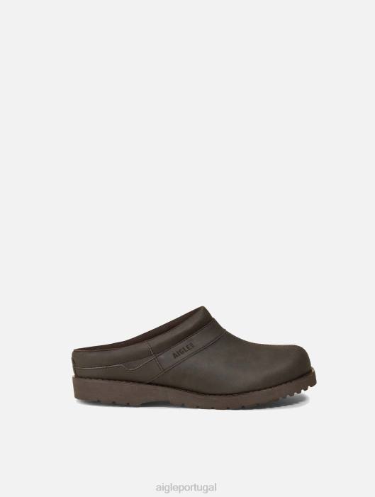 Aigle homens tamanco de couro ultraleve marrom escuro sapato D4DF314