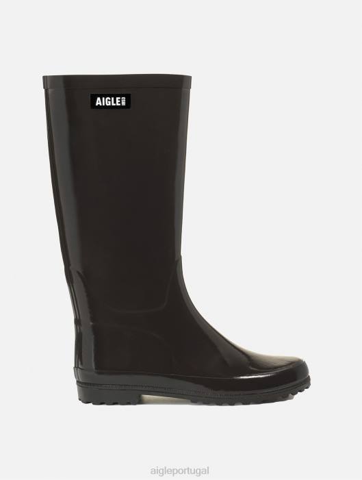 Aigle mulheres bota de chuva patenteada cacau botas D4DF518