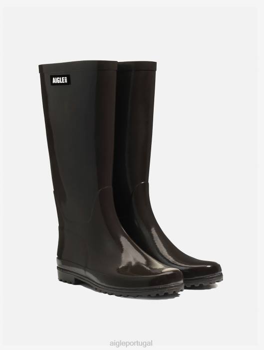 Aigle mulheres bota de chuva patenteada cacau botas D4DF518