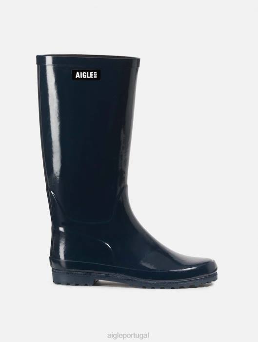 Aigle mulheres bota de chuva patenteada marinho botas D4DF534