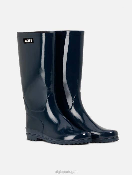 Aigle mulheres bota de chuva patenteada marinho botas D4DF534