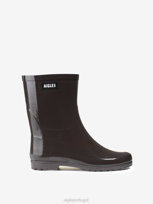 Aigle mulheres bota de chuva patenteada no tornozelo cacau botas D4DF517