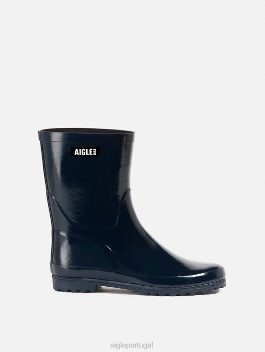 Aigle mulheres bota de chuva patenteada no tornozelo marinho botas D4DF538