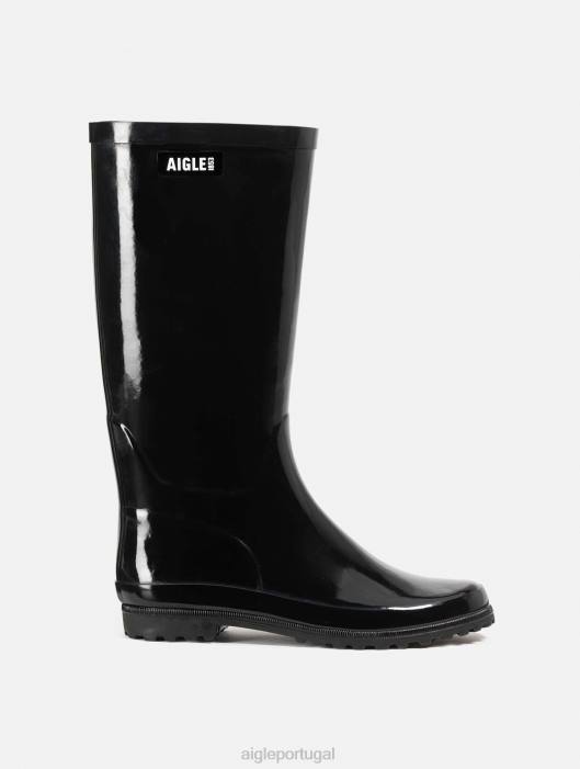 Aigle mulheres bota de chuva patenteada preto botas D4DF513